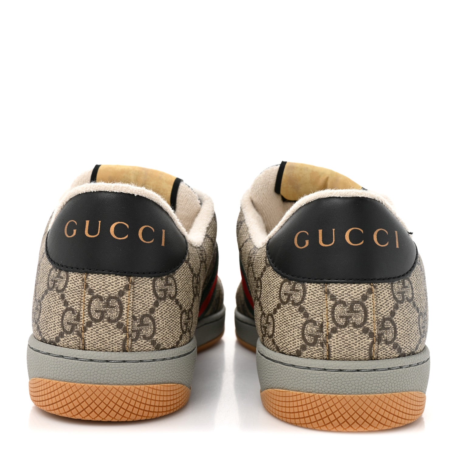 Gucci GG Supereme Monogram Miro Soft Calfskin Web Mens Screener Sneakers 8 Beige Ebony Black New Platinum 5 of 11
