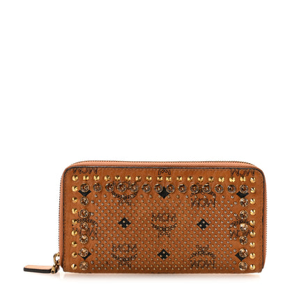 MCM Visetos Studded Crystal Zip Around Wallet Cognac 1 of 6