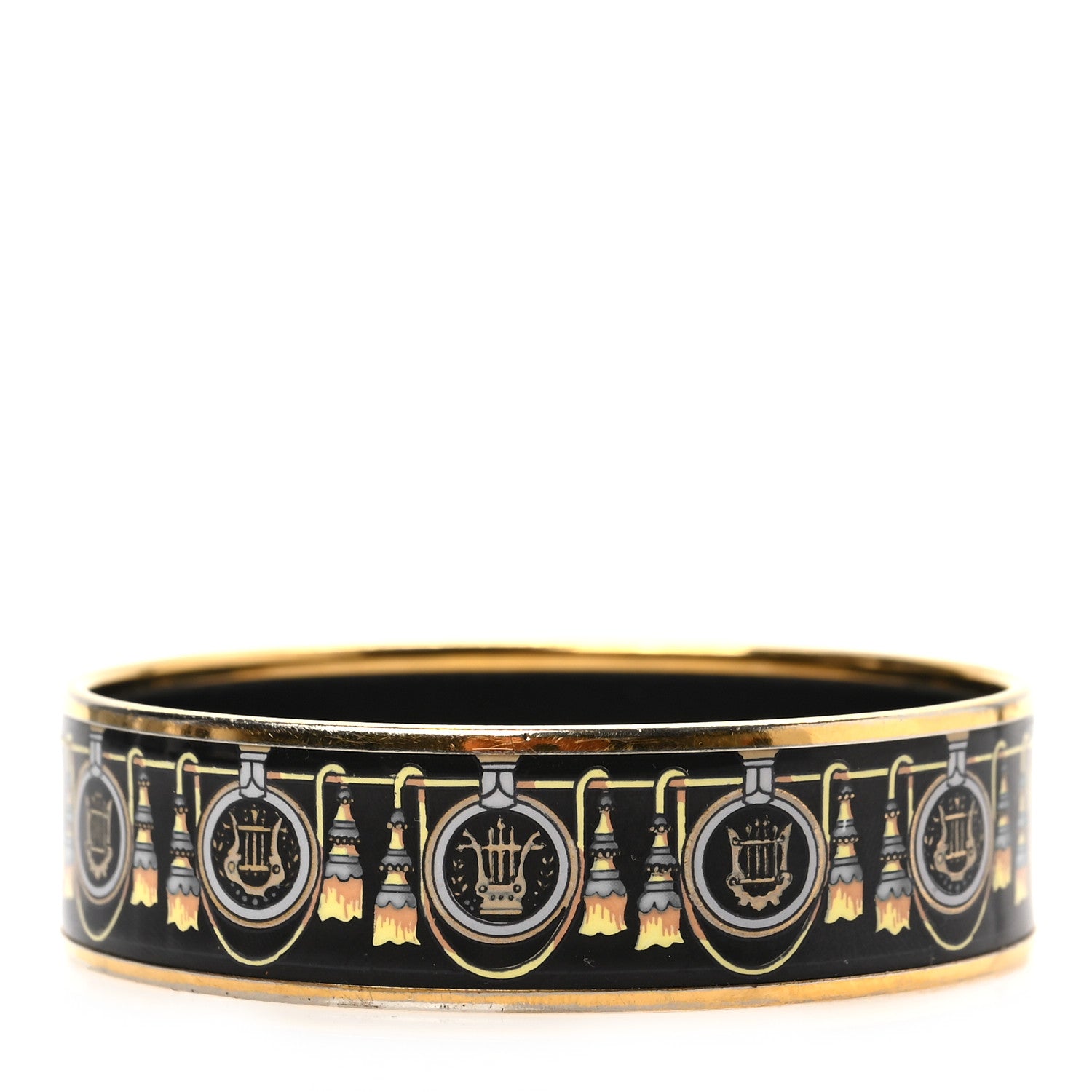Hermes Enamel Printed Wide Bracelet 70 Black 1 of 5
