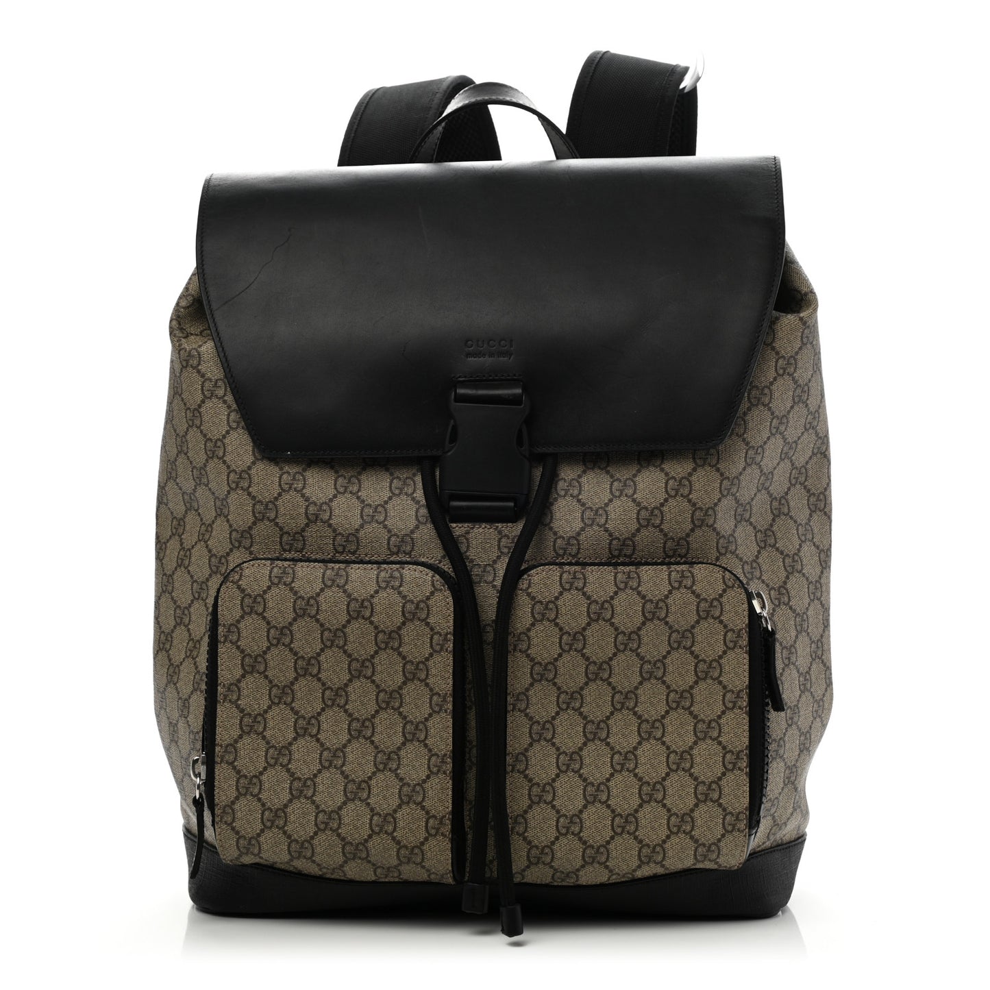 GG Supreme Monogram Single Buckle Backpack Beige Black