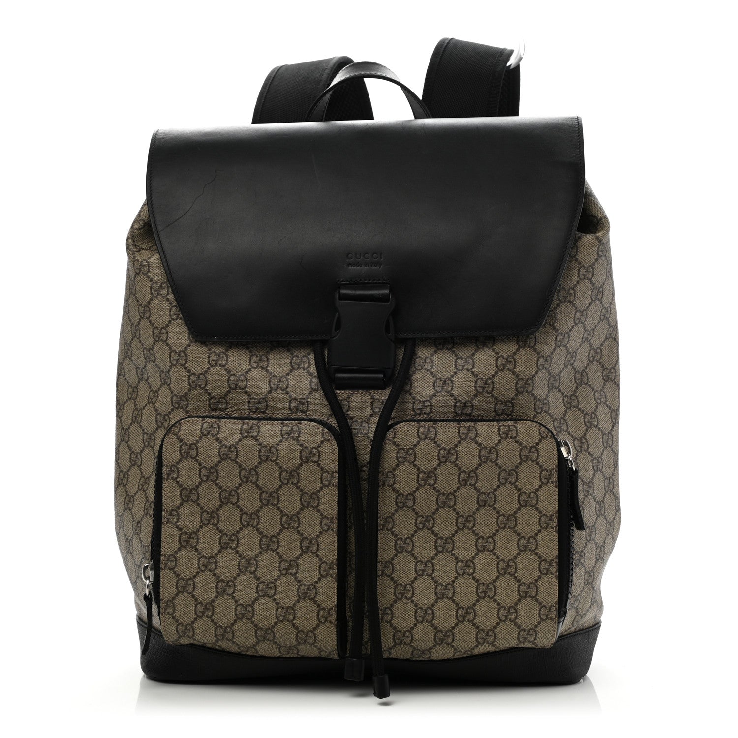 Gucci GG Supreme Monogram Single Buckle Backpack Beige Black 1 of 15