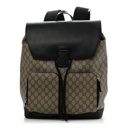 Gucci GG Supreme Monogram Single Buckle Backpack Beige Black 1 of 15