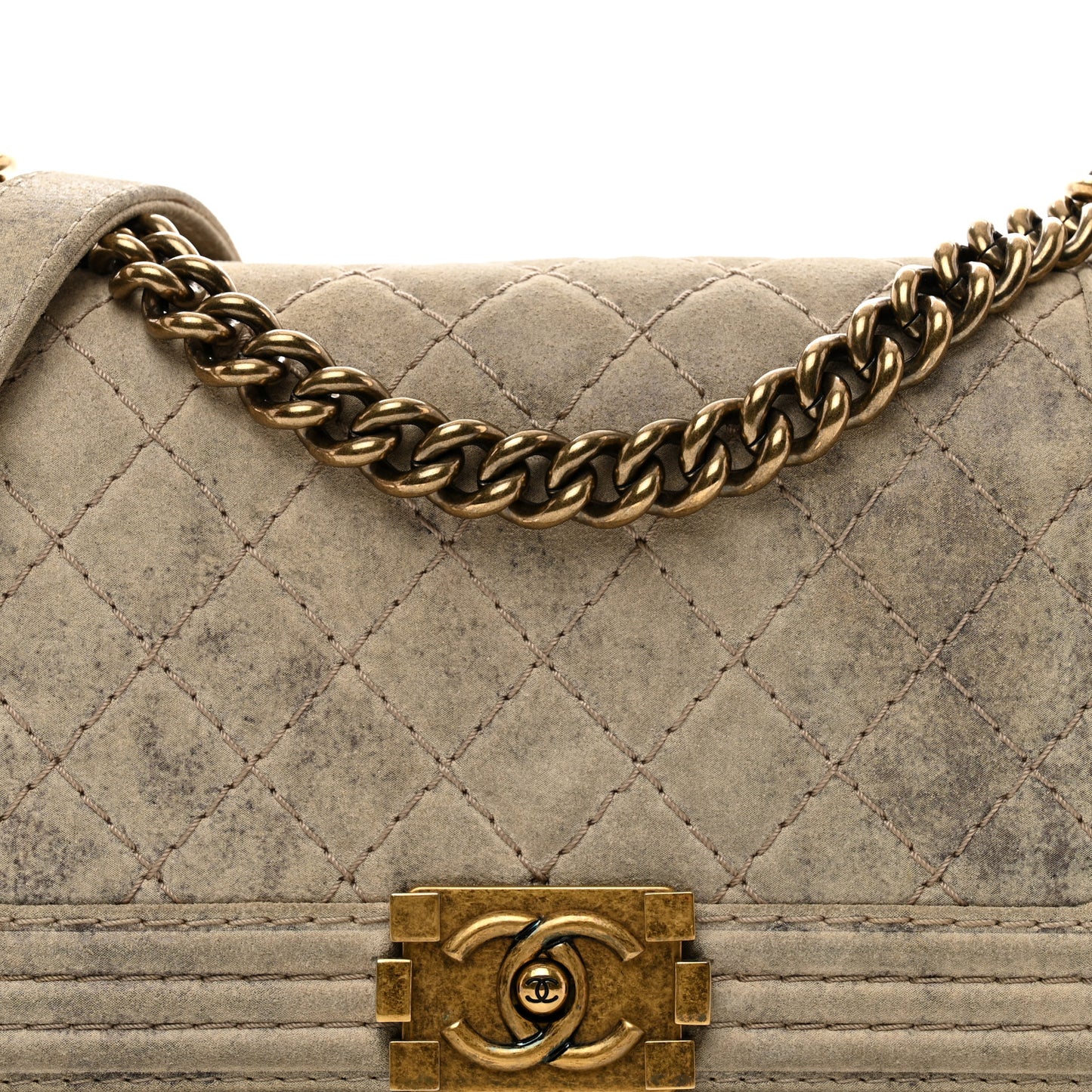 Iridescent Calfskin Quilted Medium Boy Flap Beige