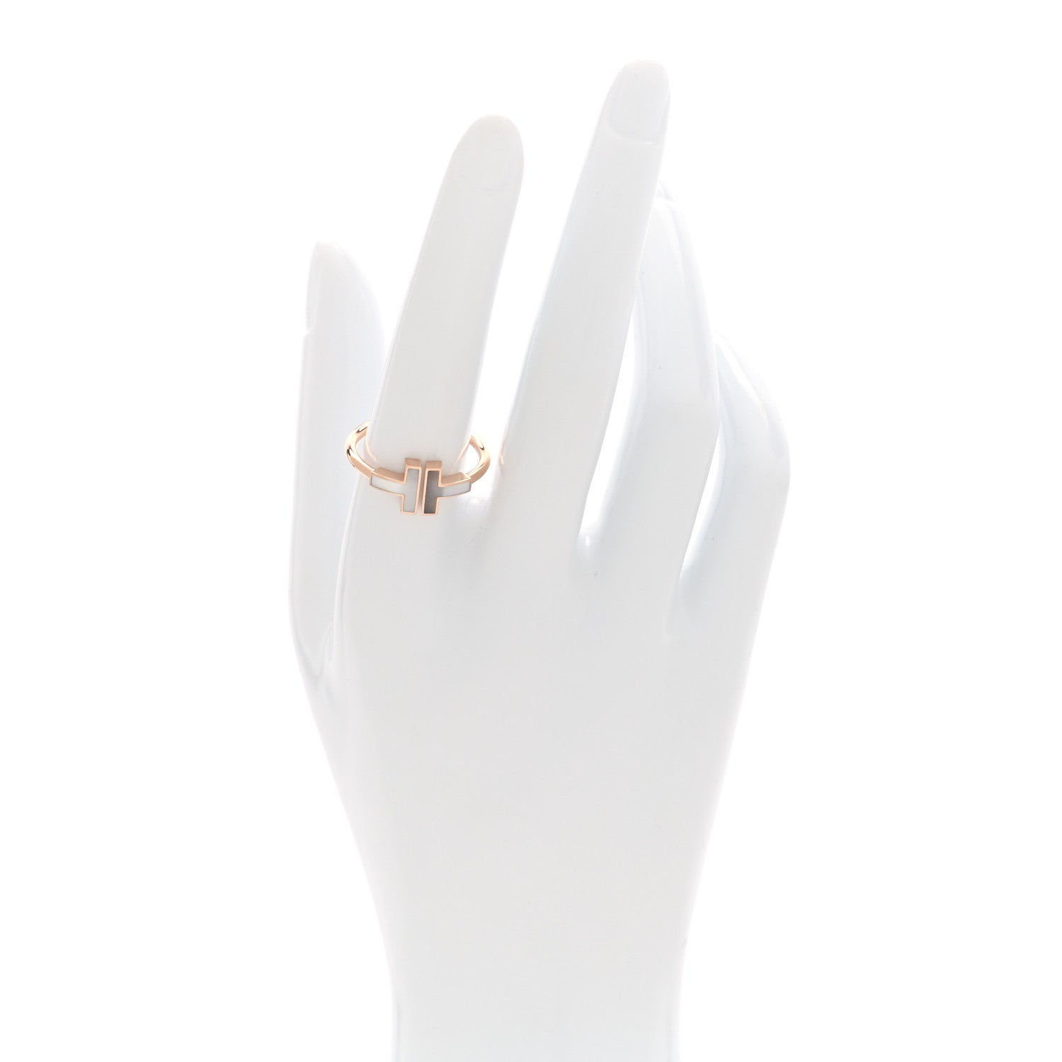 Tiffany 18K Rose Gold Mother of Pearl T Wire Ring 58 8.25 2 of 5