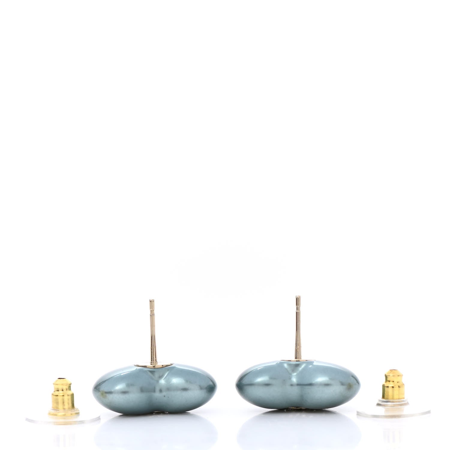 Chanel Pearl Crystal CC Heart Earrings Blue Gold 3 of 5
