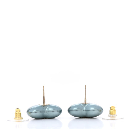 Chanel Pearl Crystal CC Heart Earrings Blue Gold 3 of 5