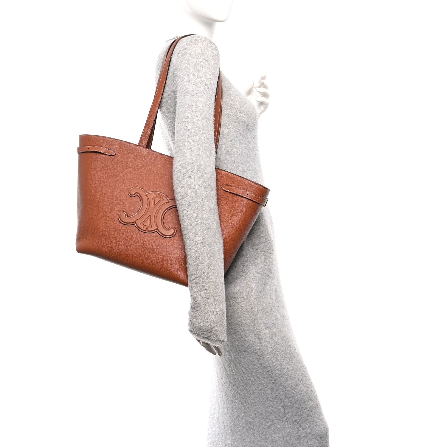 Celine Grained Calfskin Triomphe Medium Cabas Anais Tan 2 of 9