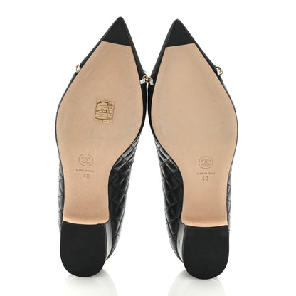 Chanel Lambskin Grosgrain Metal Quilted Chain Cap Toe CC Pumps 40 Black 5 of 9