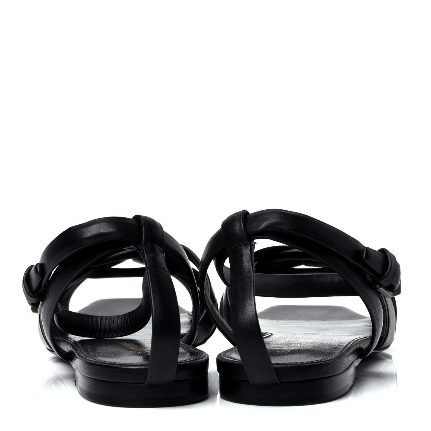 Calfskin Tribute 05 Ankle Strap Flat Sandals 37.5 Black