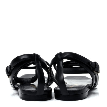 Saint Laurent Calfskin Tribute 05 Ankle Strap Flat Sandals 37.5 Black 6 of 10