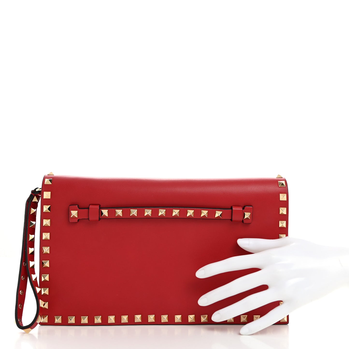 Nappa Rockstud Wristlet Clutch Rosso Valentino