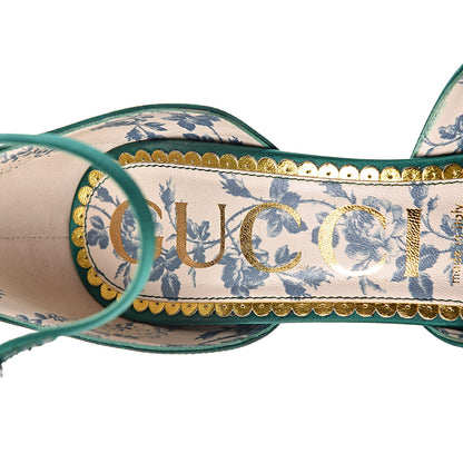 Gucci Satin Daisy Ankle Strap d'Orsay 105 Pumps 40 Emerald Green 6 of 8
