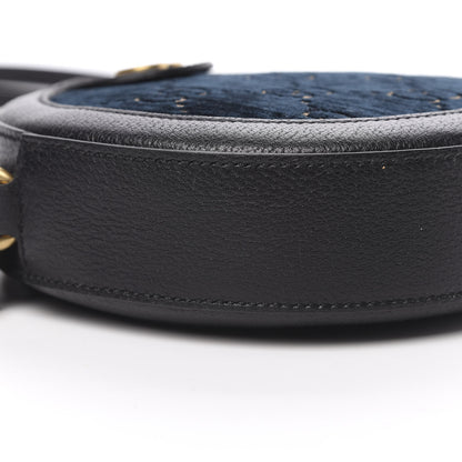 Gucci Velvet Calfskin GG Monogram Round Shoulder Bag Blue Beige 8 of 9