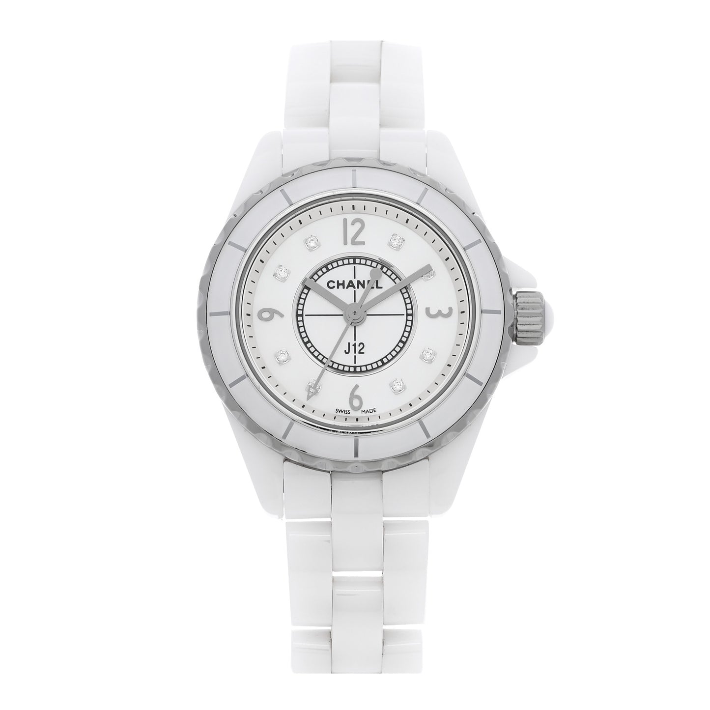 Stainless Steel Ceramic Diamond Mother of Pearl 29mm J12 Quartz Watch White