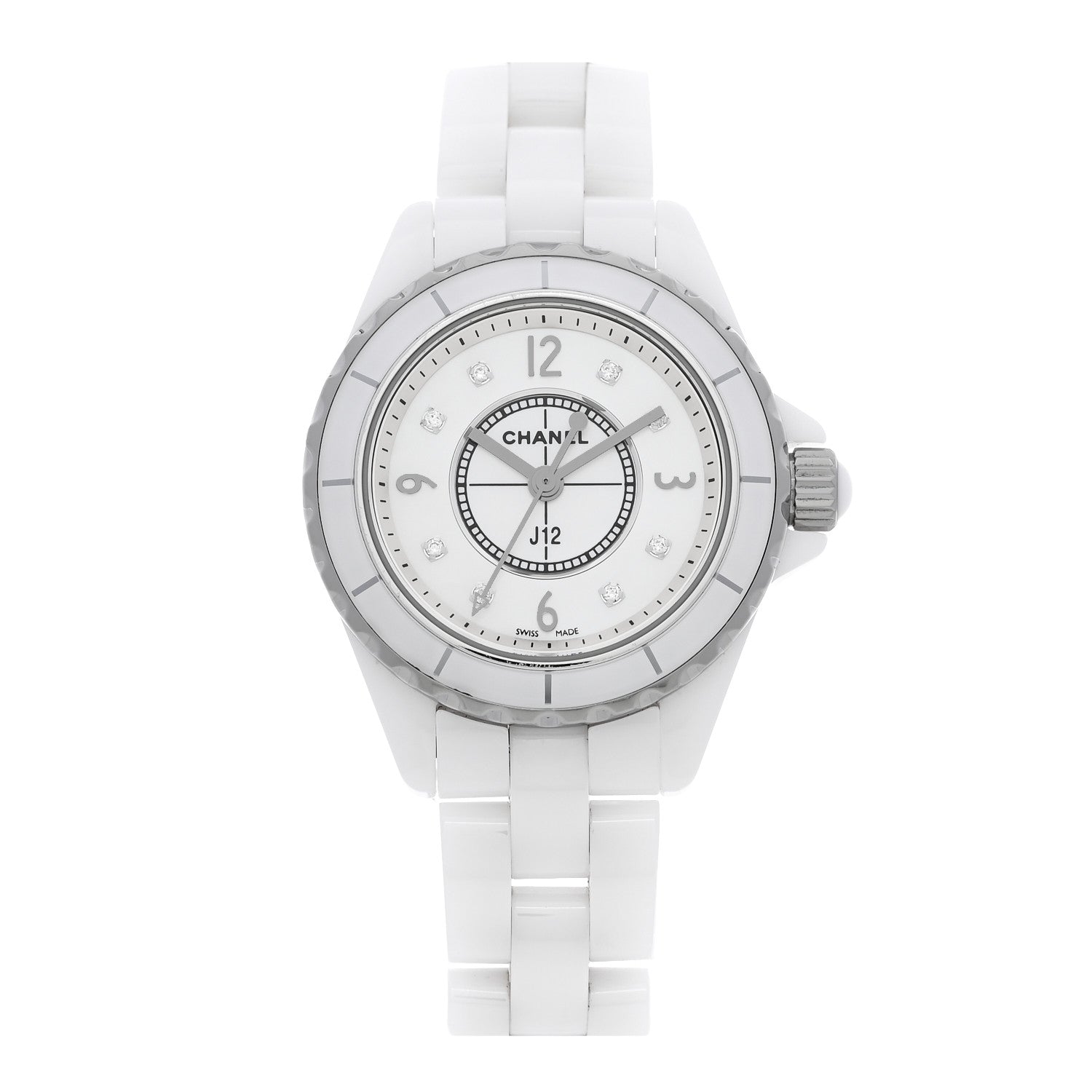 Chanel Stainless Steel Ceramic Diamond Mother of Pearl 29mm J12 Quartz Watch White 1 of 4