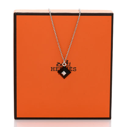 Hermes Palladium Plated Medor Folk Pendant Necklace Black 5 of 5