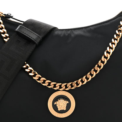 Versace Nylon Tribute Chain Crossbody Shoulder Bag Black 7 of 11