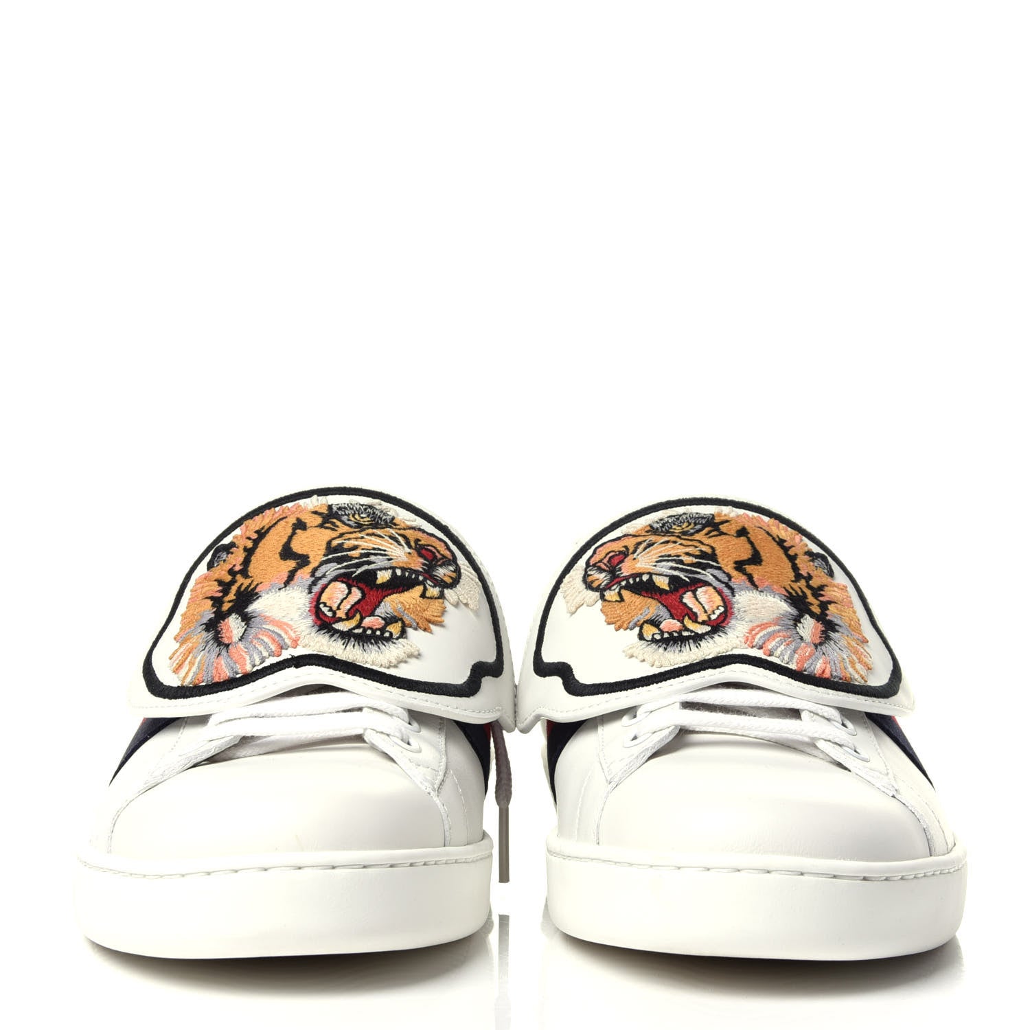 Gucci Calfskin Ayers Web Tiger Embroidered Mens Ace Sneakers 8.5 White 2 of 15