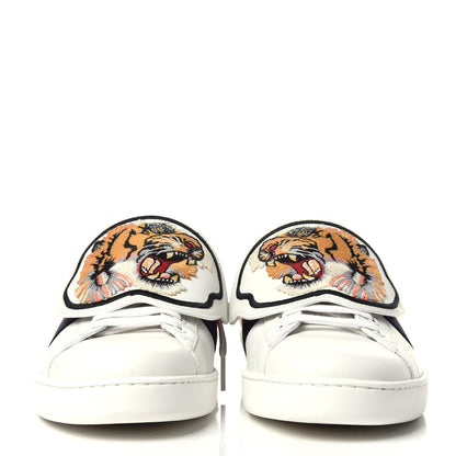 Gucci Calfskin Ayers Web Tiger Embroidered Mens Ace Sneakers 8.5 White 2 of 15