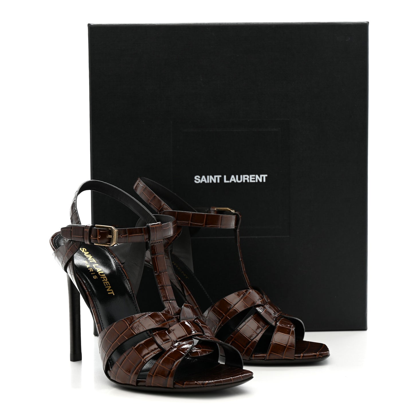 Calfskin Crocodile Embossed Tribute 105 Sandals 36.5 Moro