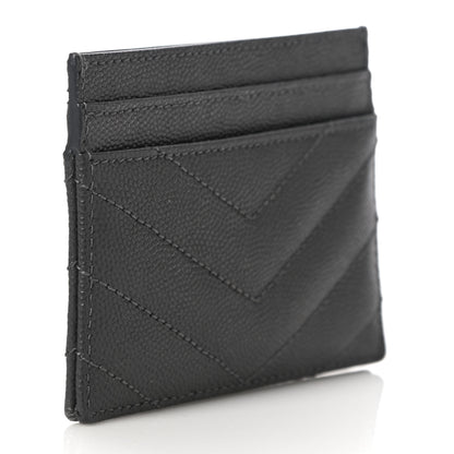 Saint Laurent Grain De Poudre Matelasse Chevron Monogram Credit Card Case Storm 3 of 10
