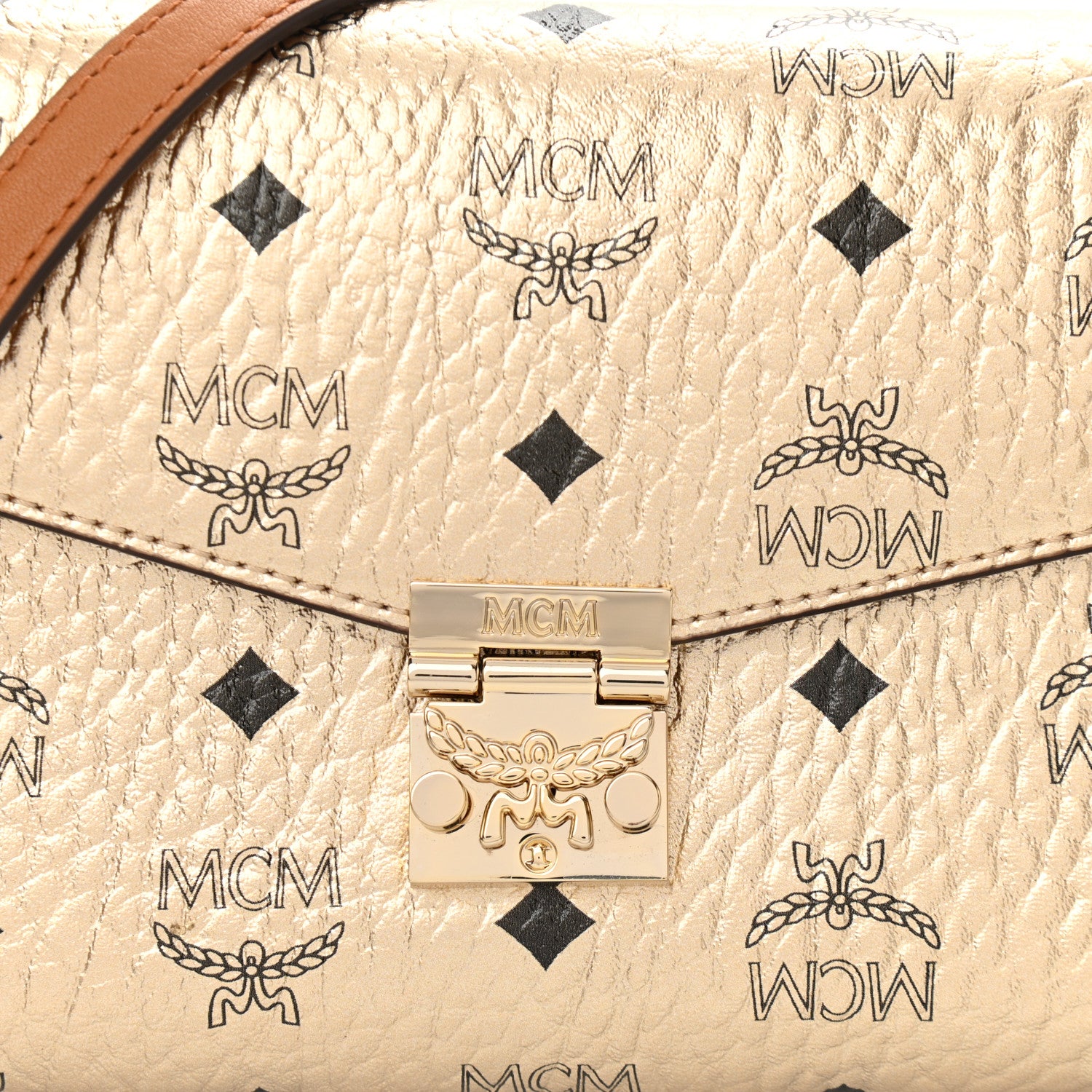 MCM Metallic Visetos Medium Millie Crossbody Bag Berlin Gold 7 of 9