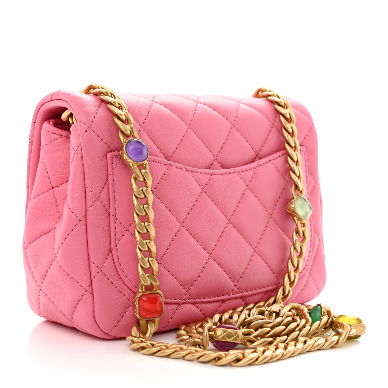 Chanel Lambskin Resin Quilted Mini Pearl Samba Square Flap Pink 3 of 11