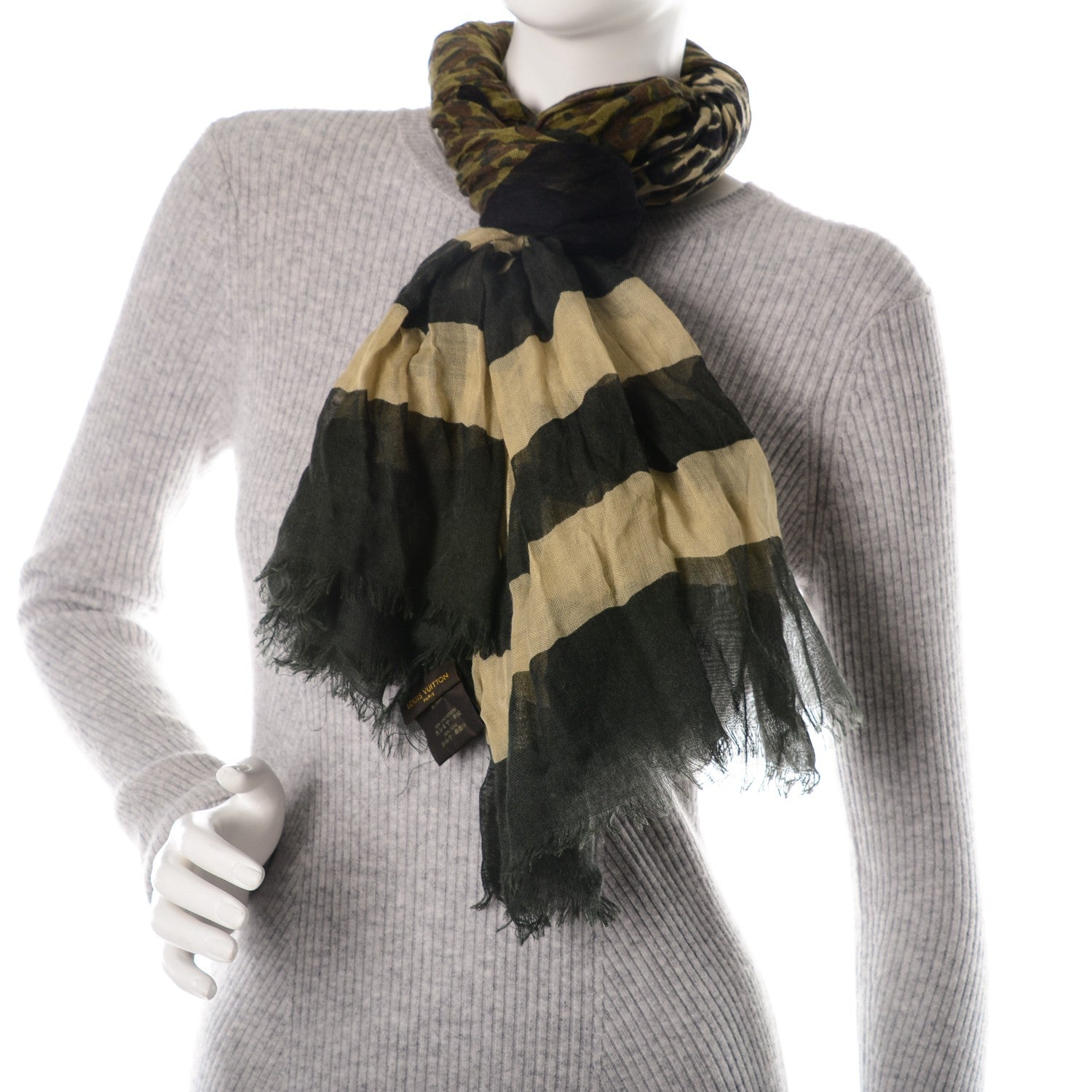 Louis Vuitton Cashmere Silk Leopard V Stole Kaki Vanilla 2 of 7