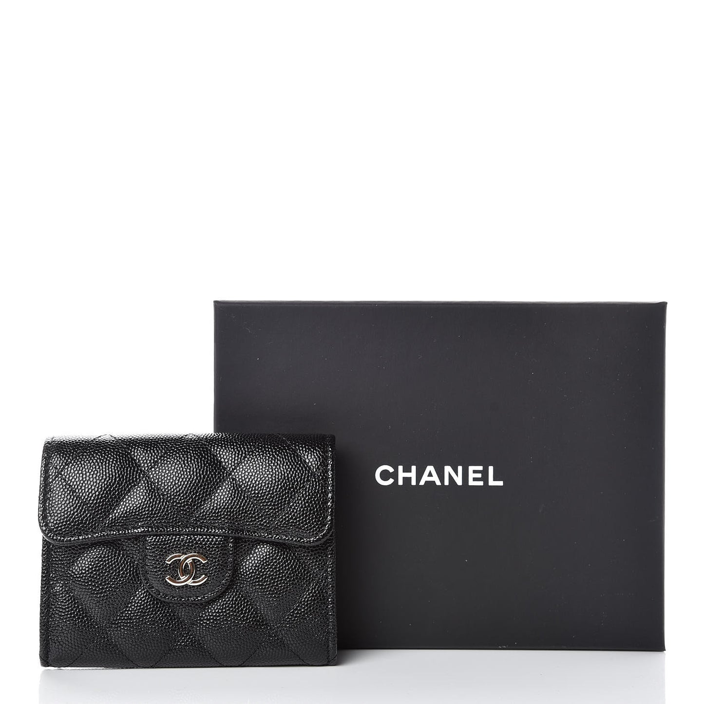 Caviar Quilted Flap Card Holder Wallet Black