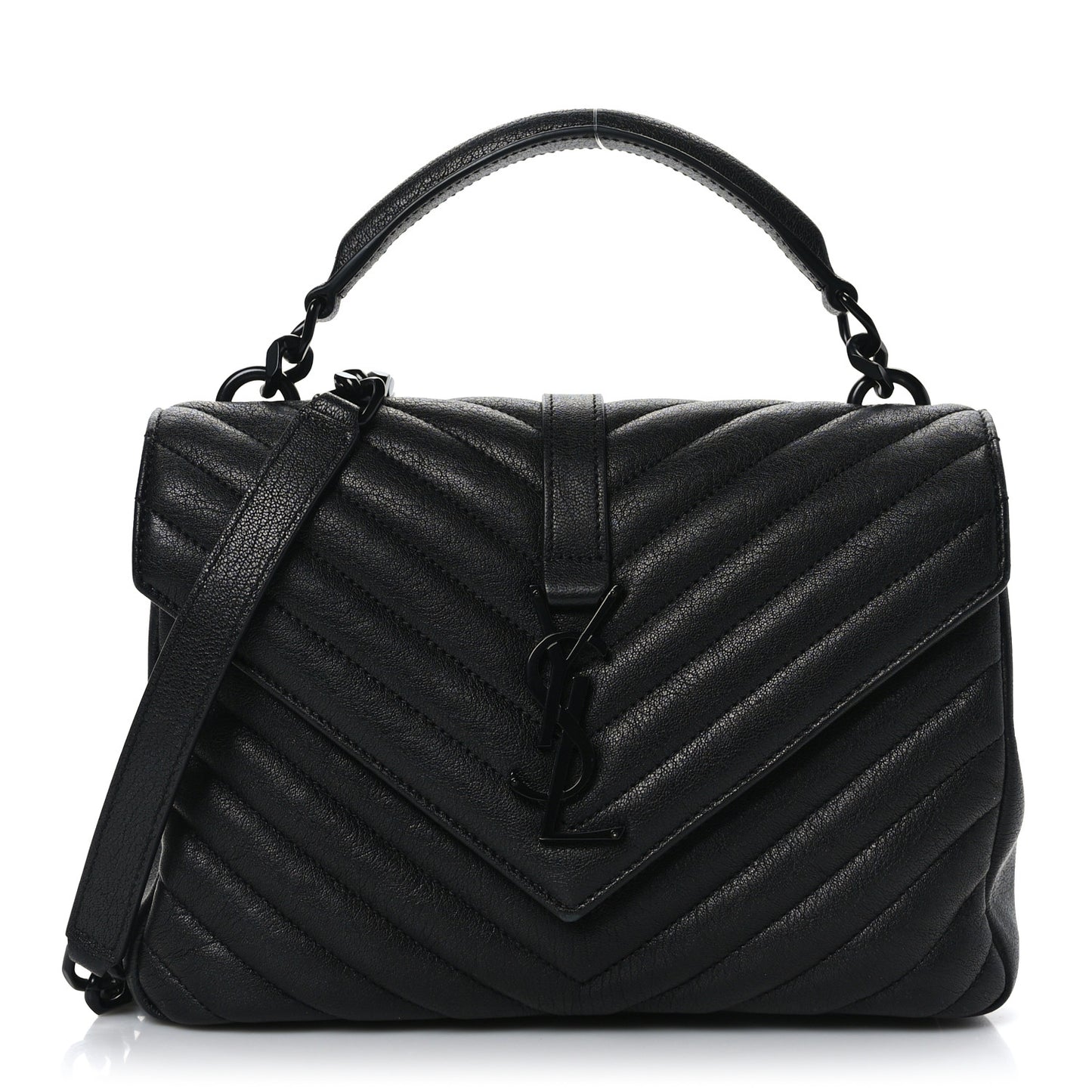 Sheepskin Matelasse Chevron Monogram Monochrome Medium College Bag Black
