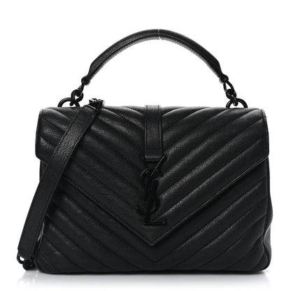 Saint Laurent Sheepskin Matelasse Chevron Monogram Monochrome Medium College Bag Black 1 of 9