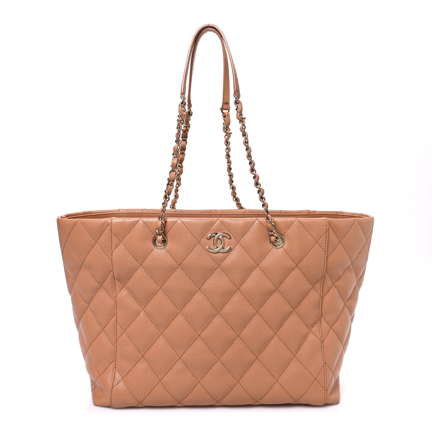 Caviar Quilted Large Shopping Tote Dark Beige