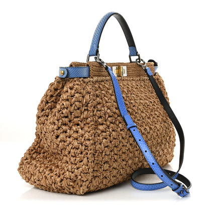 Fendi Raffia Snakeskin Large Peekaboo X-Tote Miele Bluette 3 of 10