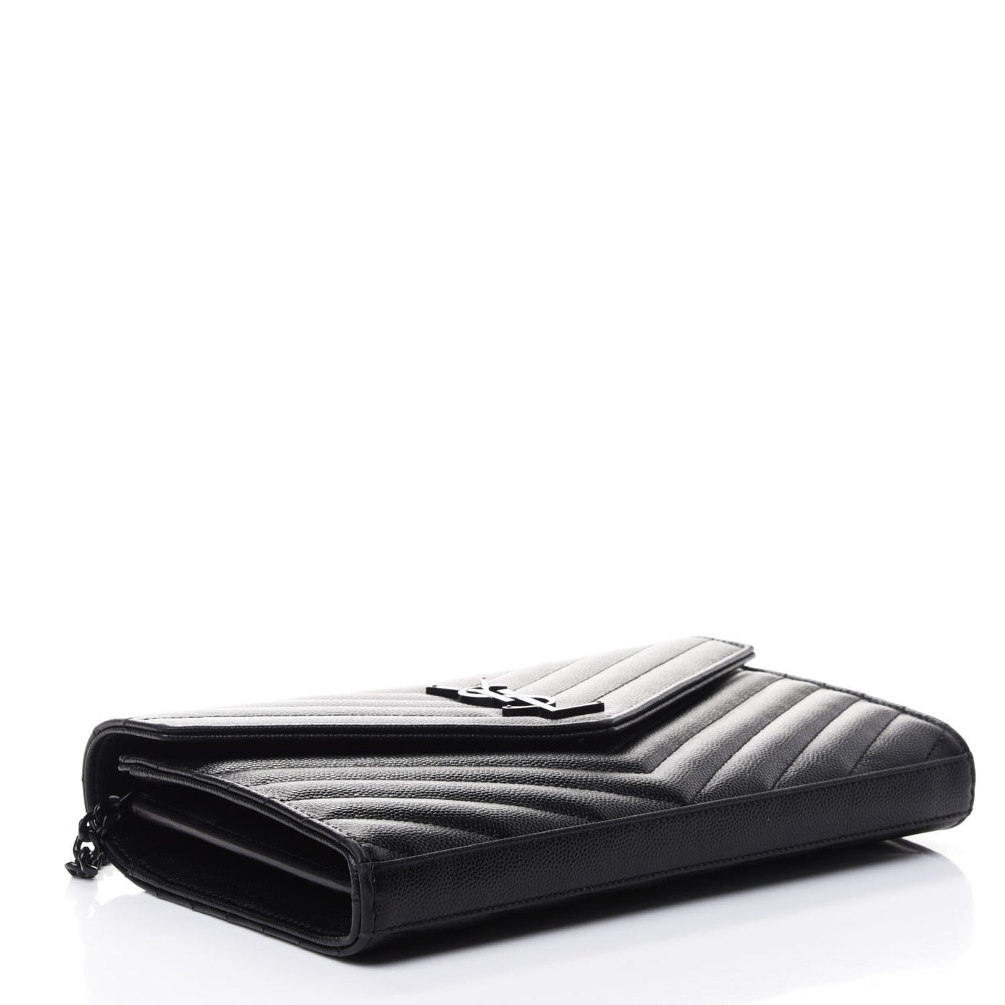 Grain De Poudre Matelasse Chevron Monogram Chain Wallet Black