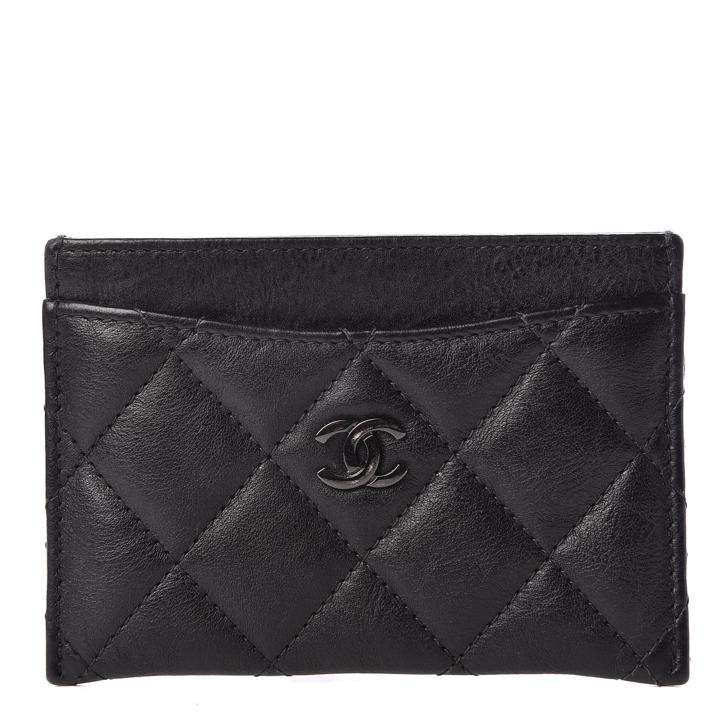 Crumpled Calfskin Quilted Card Holder So Black