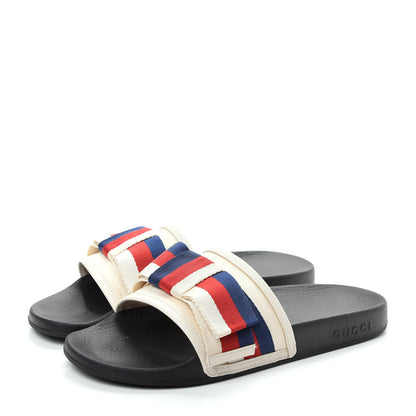 Gucci Satin Web Sylvie Bow Slide Sandals 39 White 3 of 11