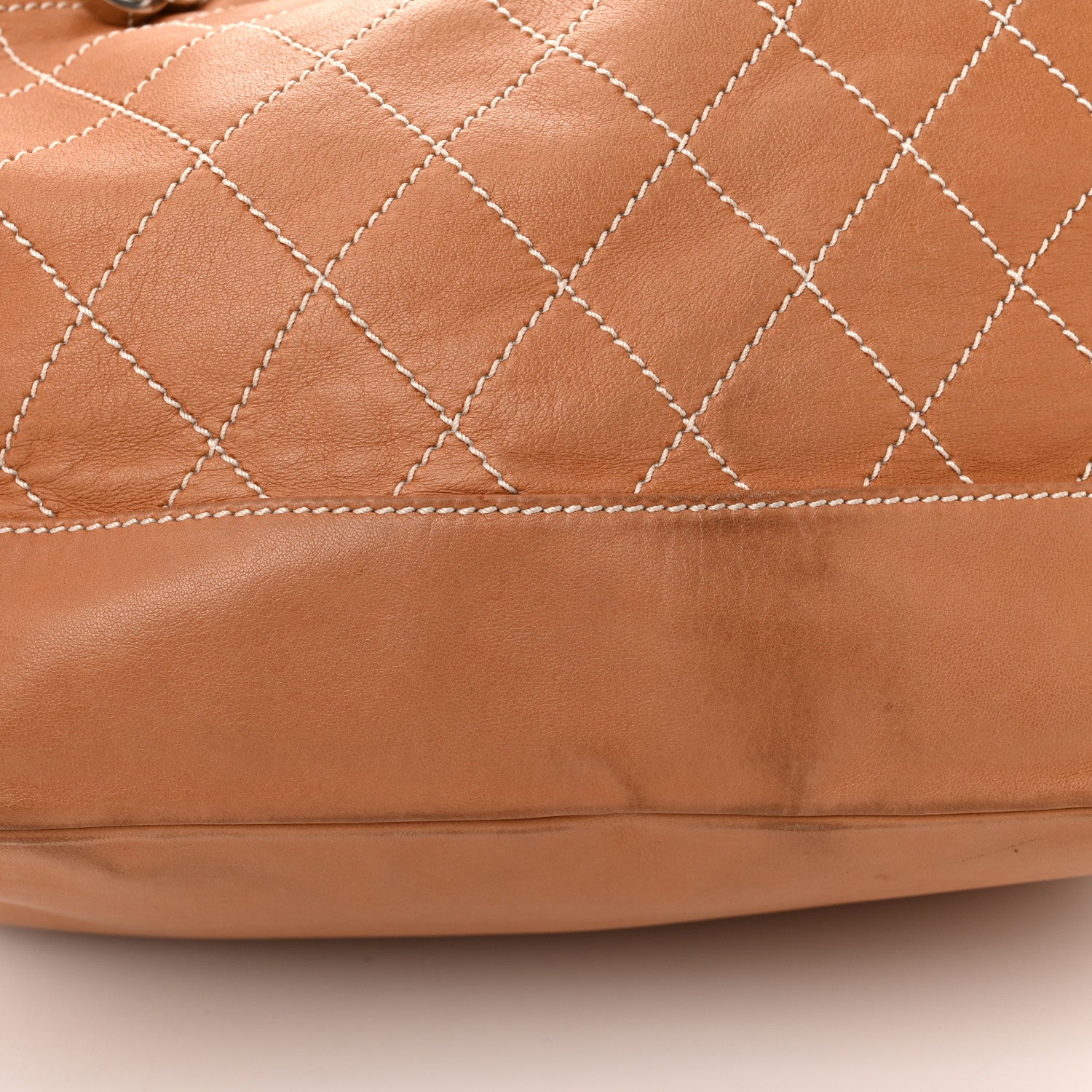 Chanel Lambskin Contrast Stitch Large Drawstring Tote Dark Beige 12 of 12