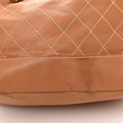 Chanel Lambskin Contrast Stitch Large Drawstring Tote Dark Beige 12 of 12