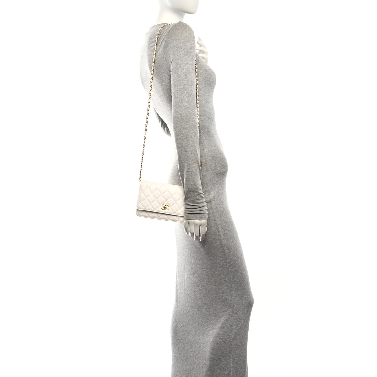 Chanel Lambskin Quilted CC Pearl Crush Wallet on Chain WOC White 2 of 11