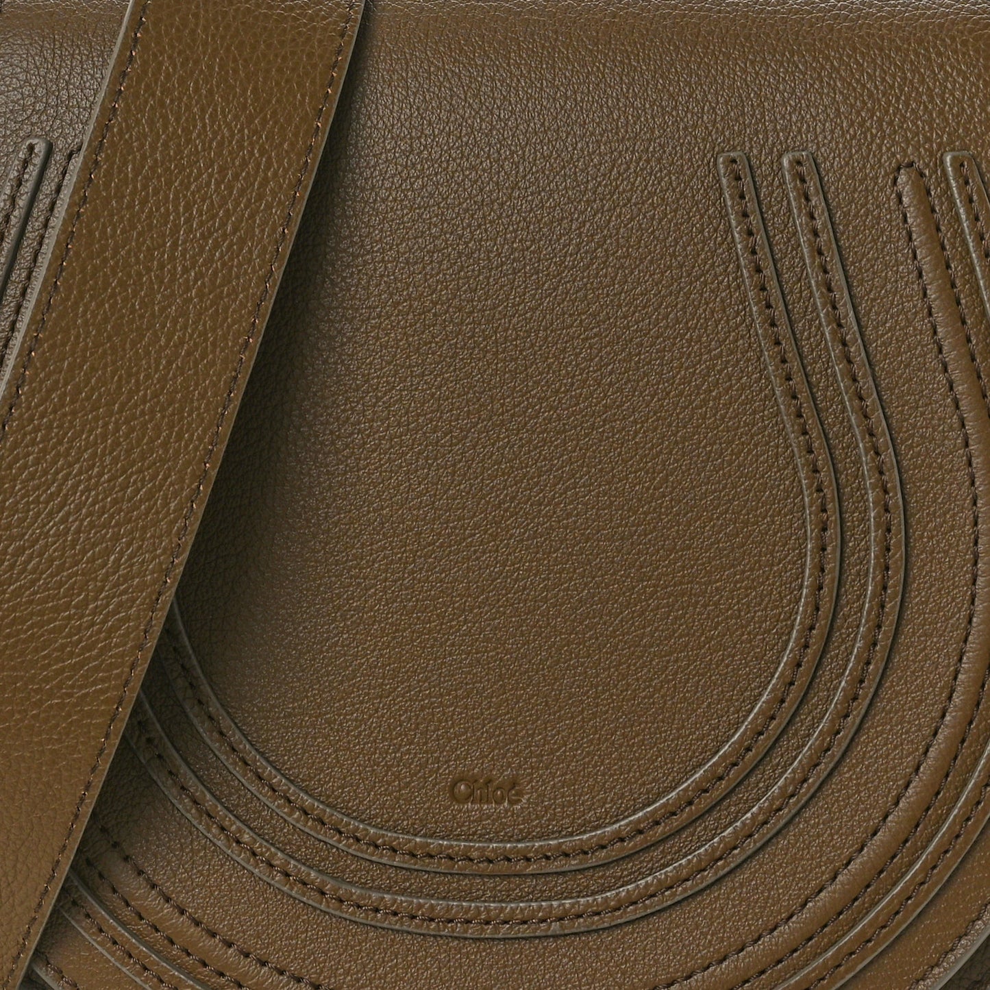 Grained Calfskin Medium Marcie Slim Round Crossbody Bag Dark Khaki