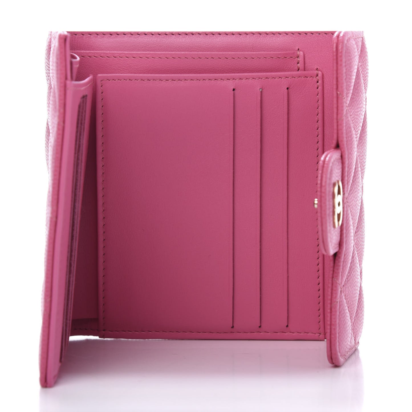 Caviar Quilted Compact Flap Wallet Pink