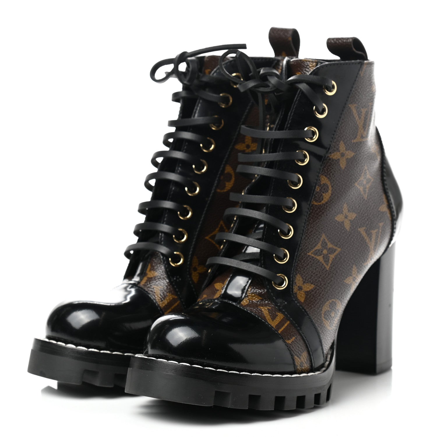 Louis Vuitton Patent Calfskin Monogram Star Trail Ankle Boots 37.5 Black 3 of 7