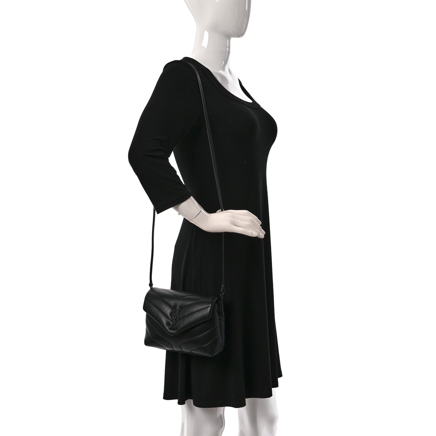 Calfskin Y Quilted Monogram Monochrome Toy Loulou Crossbody Bag Black