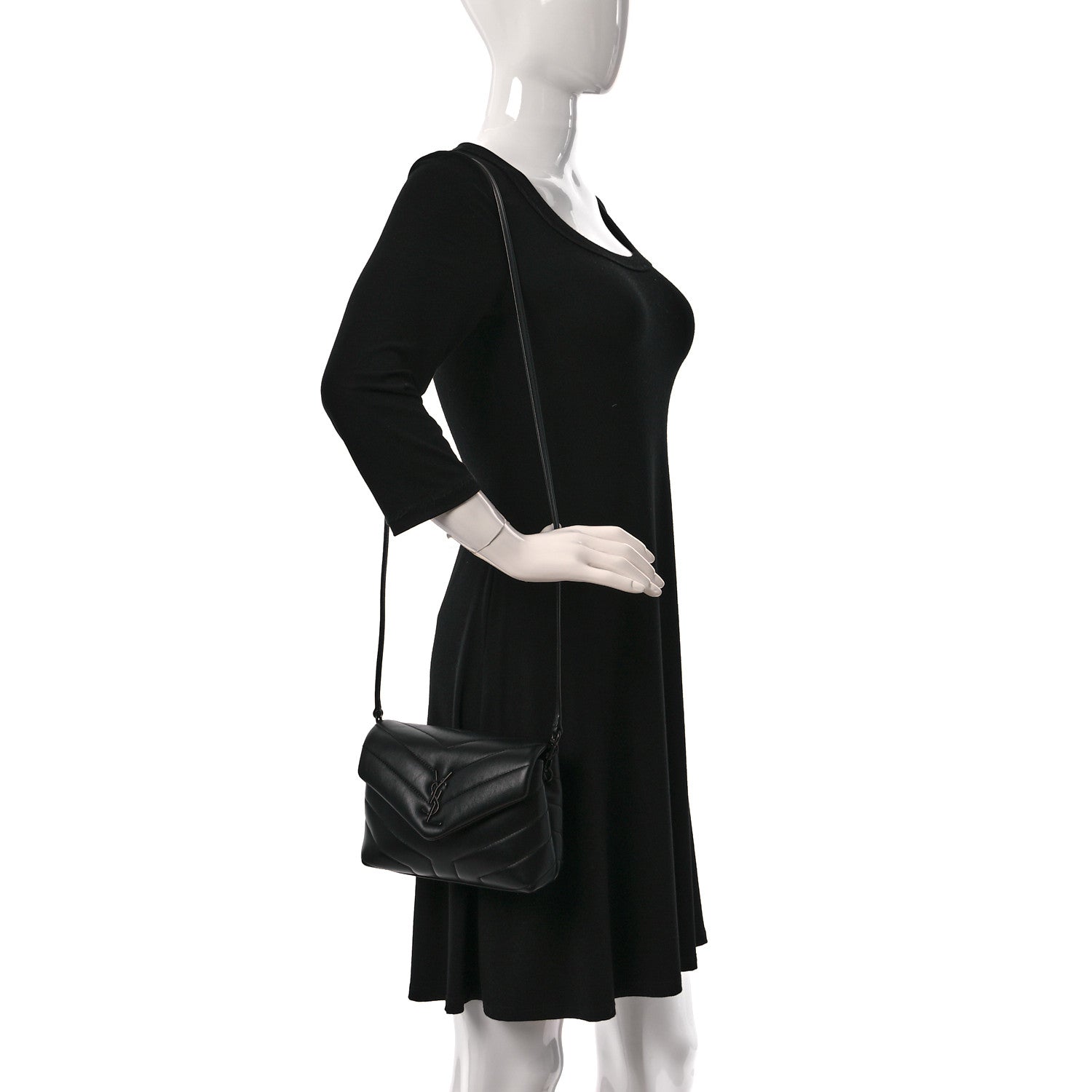 Saint Laurent Calfskin Y Quilted Monogram Monochrome Toy Loulou Crossbody Bag Black 2 of 10