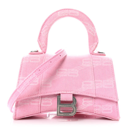 Balenciaga Washed Denim BB Monogram Hourglass Top Handle Bag XS Pink 1 of 12