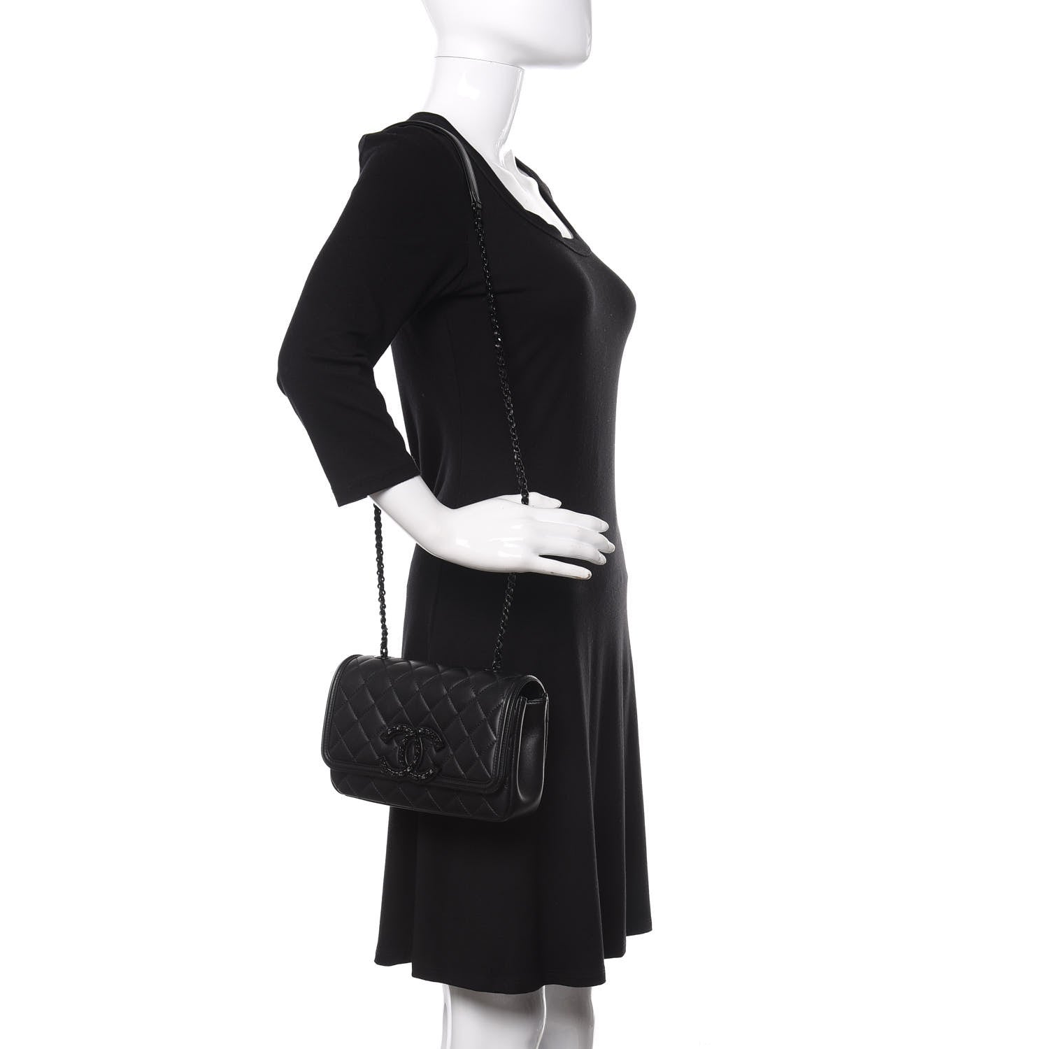 Chanel Lambskin Quilted Small CC Filigree Flap Black 2 of 11