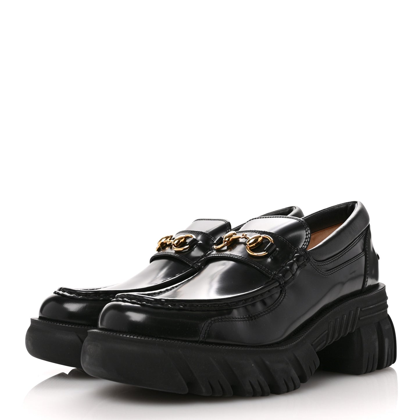 Magnum Calfskin Nappa Samoa Womens Horsebit Platform Chunky Lug Sole 40mm Loafers 41 Black