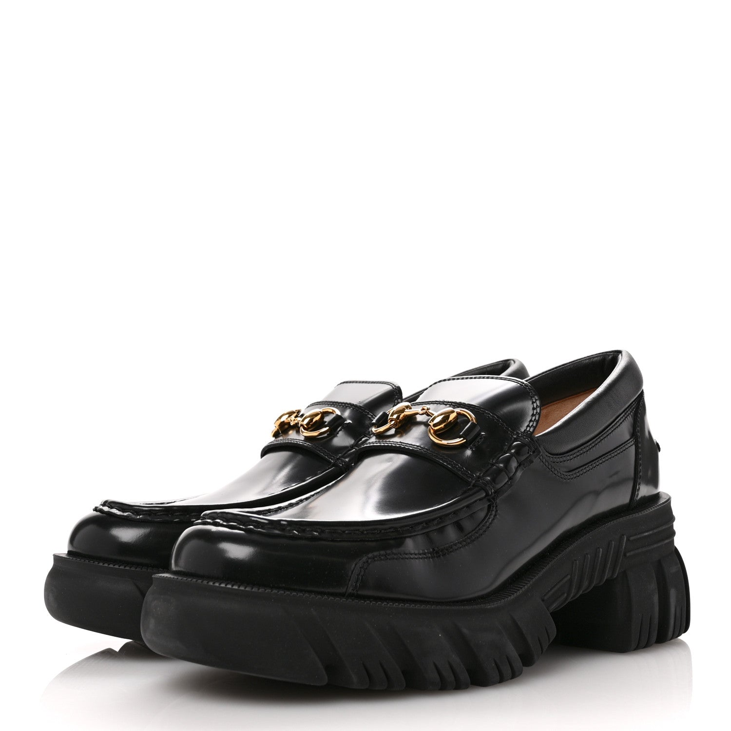 Gucci Magnum Calfskin Nappa Samoa Womens Horsebit Platform Chunky Lug Sole 40mm Loafers 41 Black 4 of 8