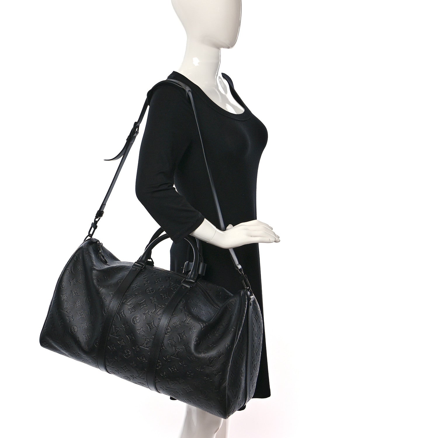 Louis Vuitton Calfskin Shadow Monogram Keepall Bandouliere 50 Black 2 of 8