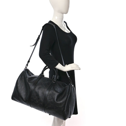 Louis Vuitton Calfskin Shadow Monogram Keepall Bandouliere 50 Black 2 of 8